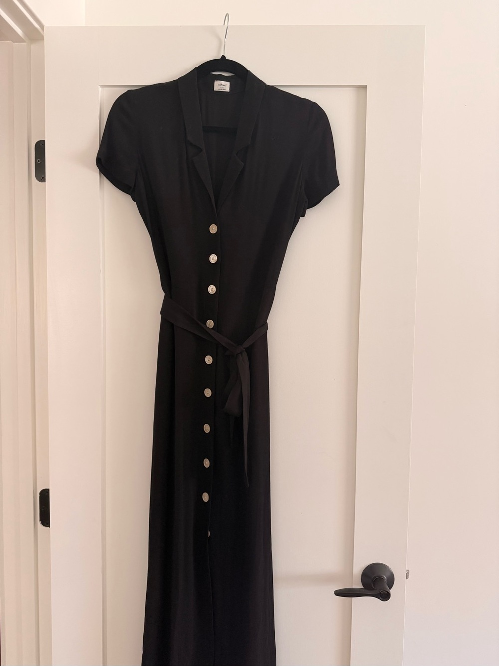Wilfred Black Button-Front Maxi Dress with Tie Waist
